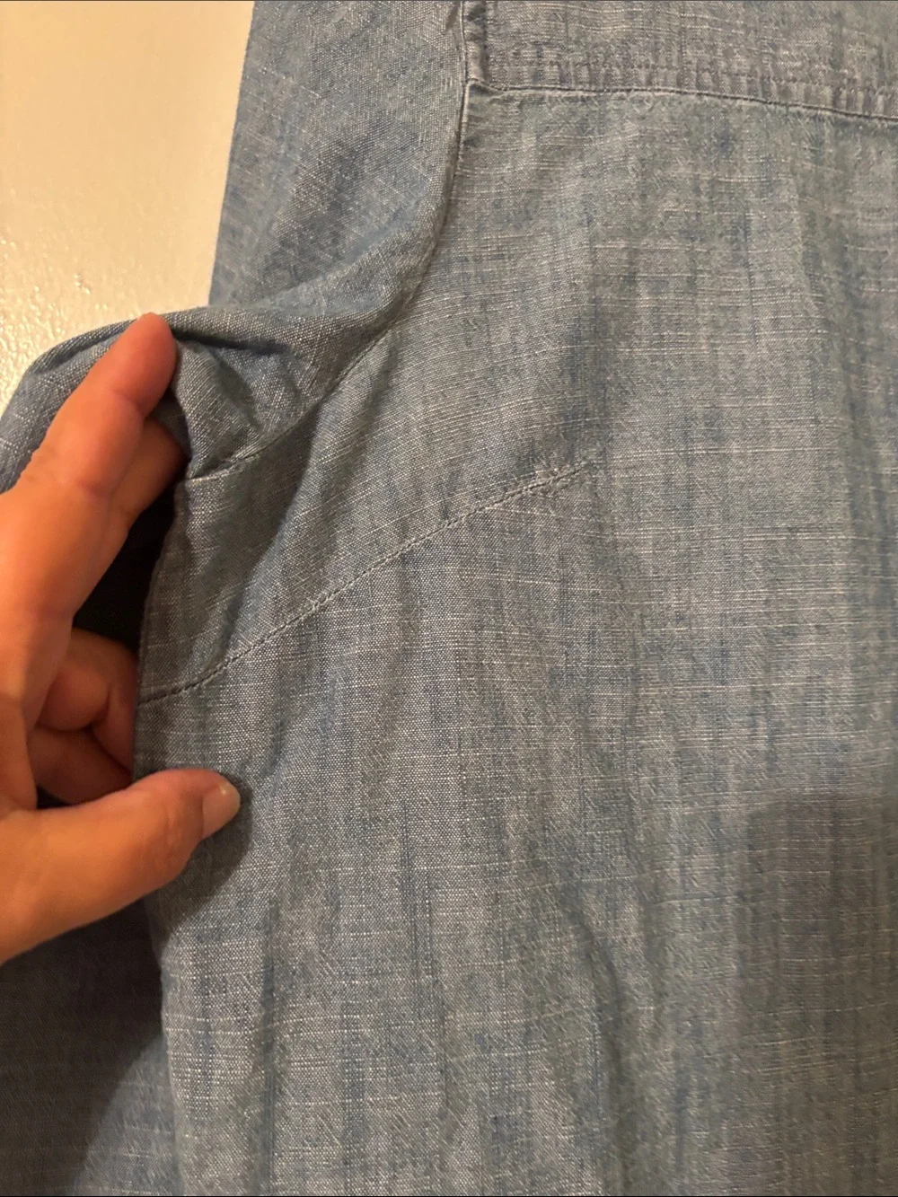 J. Crew Light Blue Chambray Button-Shoulder Long Sleeve Top